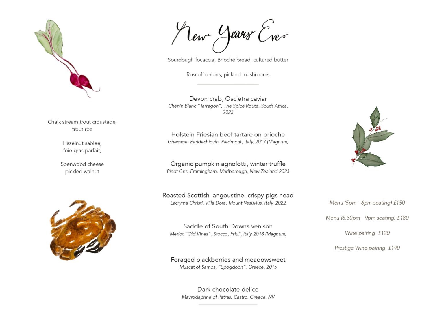 TSB NYE 2025 Menu