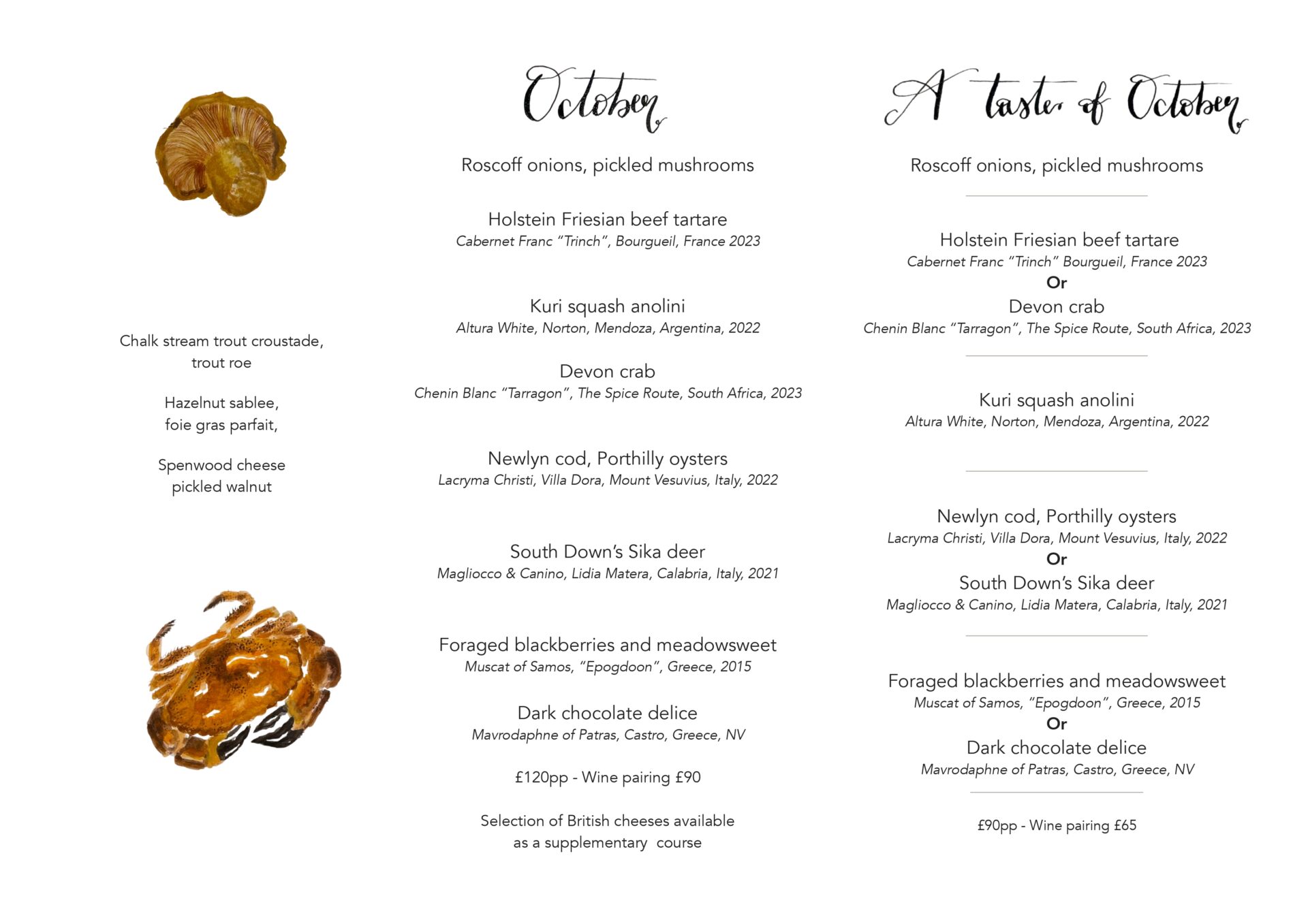 TSB October menu